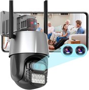 Resim Genetic 360° Çift Kameralı 8X PTZ Güvenlik Kamerası Dış Mekan, 4MP Zoom Otomatik Takip 