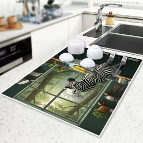Resim Harikabirev Bulaşık Kurutma Matı Kurutma Örtüsü Tezgah Üstü Bulaşıklık 40X50CM Yıkanabilir | Zebra Desenli-2 