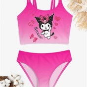 Resim Sanrio Licensed Girls Tankini Set, Off-Shoulder High Stretch Knit Fabric, Polyester 86%, Spandex 14%, Sporty Beachwear with Random Print, Backless Design for Swimming & Water Sports, Spring/Summer/Fall Collection 