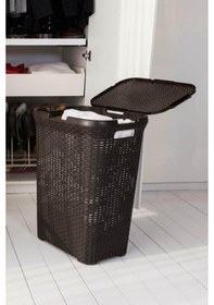 Resim Hasır Desenli Plastik Çamaşır Sepeti Kahverengi 