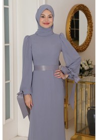 Resim Raika Moda Kol Detaylı Firuze Şifon Tesettür Abiye Gri 