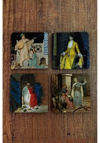 Resim Doğal Taş Bardak Altlığı - Osman Hamdi Bey Eserleri Baskılı 10x10cm Stone Coasters Çok Renkli 
