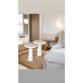 Resim Wood Wooden Ahşap 2li Set Fitilli Mantar Beyaz Yan Sehpa Modern Fiskos / Çiçeklik 