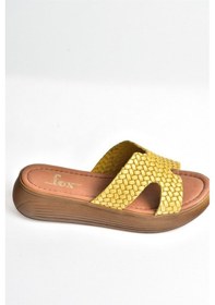 Resim Fox Shoes Sarı Hakiki Deri Kadın Terlik M291049803 
