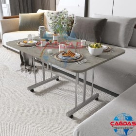 Resim Tekerlekli Masa Orta Sehpa 70 x 110 Yükseklik 58 cm Metal Ayak Yemek Masası Balkon Masası 