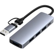 Resim Comse 2 In 1 USB Type-C Pd USB Lan Hub 5 In1 Adaptör Usb-C Port Sd Tf Hub 