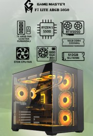 Resim Game Master F7 Lite Argb R5-5500 16 GB 512 GB SSD RTX5050 Free Dos Masaüstü Oyuncu Bilgisayarı 