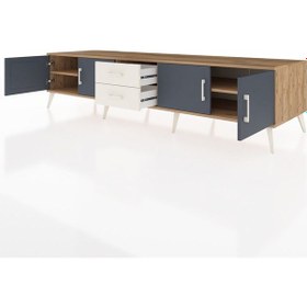 Resim Kronos Tv Ünitesi 2 Raflı 2 Çekmeceli 4 Kapaklı 220x59x51 Çam-antrasit/aytaşı Antrasıt/aytası - Atlas Çam 