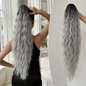 Resim Kaplan Atkuyruğu Uzatma Saç Aksesuarları Koyu Kahverengi ile Parlak Renk 71.12 cm Uzun Dalgalı Isıya Dayanıklı Sentetik Atkuyruğu Saç Parçası Kadınlar için Günlük Kullanım 