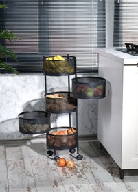 Resim Salda Siyah 5 Katlı Yana Açılır Tekerlekli Patates Soğan Sepeti S 