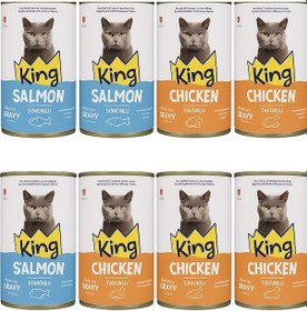 Resim King Tavuklu - Somonlu Yetişkin Kedi Konserve 12 x 400 G 