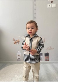 Resim favorimkids Erkek Bebek siyah Kareli Gömlek 2’li Takım Alt Üst Şık Klasik 