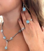 Resim Doğaltaş Gümüş Akuamarin Taşlı Set (Diğer Yıldız Yüzük Hariç) 