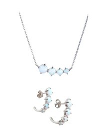 Resim Luna Luster 925 Ayar Gümüş Beyaz Opal Doğal Taşlı Kolye Küpe Kadın Set Sevgililer Günü Hediye Beyaz 