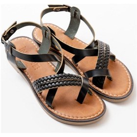 Resim 205-09 Siyah Ortopedik Hakiki Deri Kadın Sandalet Altın - Taba 