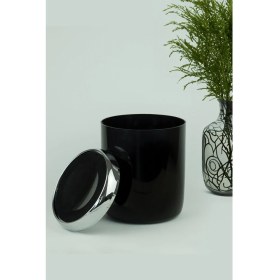 Resim Krom Dekorlu Siyah Döner Kapaklı Çöp Kovası 6 Lt Banyo Mutfak Ofis Için 