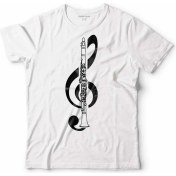 Resim Kendim Seçtim Klarnet Müzik Sol Anahtarı Musıc Logo Tasarım Çocuk Tişört Beyaz 