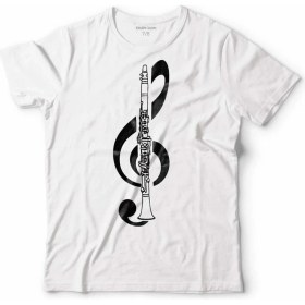 Resim Kendim Seçtim Klarnet Müzik Sol Anahtarı Musıc Logo Tasarım Çocuk Tişört Beyaz 