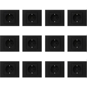 Resim Ovivo Seldur Grano Siyah Topraklı Priz 12 Adet Çerçeve 