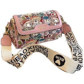 Resim Happychildhood Kadın Çapraz Çanta Küçük Ayı Desenli Kadın Omuz Çantası Orta Boy Kadın Günlük Pembe 