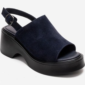 Resim Luvishoes Power Lacivert Süet Hakiki Deri Kadın Dolgu Topuklu Sandalet 