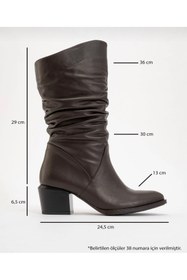 Resim Yılmaz Exclusive Kadın Hakiki Deri Kahverengi Western Topuklu Kısa Çizme 