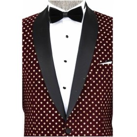 Resim Wessi Nokta Desenli Slim Fit Bordo Erkek Smokin Ceket Bordo 