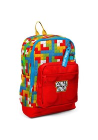 Resim Coral High Dört Bölmeli Kız Ve Erkek Çocuk İlkokul 1-2-3-4. Sınıf Okul Sırt Çantası - Kırmızı Yapı Blokları Çok Renkli 