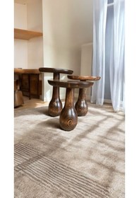 Resim Wood Ahşap 3 Lü Set Vazo Model Mantar Yan Sehpa / Ceviz 