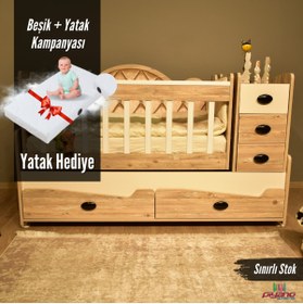 Resim PIYANO GENÇ VE BEBEK ODASI Beste Döşemeli Şifonyerli 60 X 120 Yatak Hediyeli Sallanır Anne Yanı Büyüyebilen Bebek Beşiği 