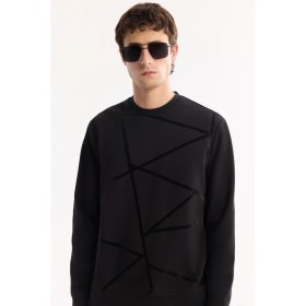 Resim AVVA Erkek Siyah Bisiklet Yaka Pamuklu Bi-Stretch Baskılı Regular Fit Sweatshirt A52Y1285 