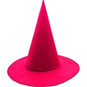 Resim Pembe Fuşya Renk Keçe Cadı Şapkası Yetişkin Çocuk Uyumlu 35X38 cm 