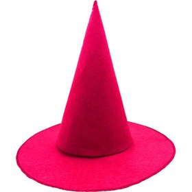 Resim Pembe Fuşya Renk Keçe Cadı Şapkası Yetişkin Çocuk Uyumlu 35X38 cm 