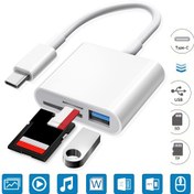Resim SD, TF ve Mikro SD Kartlar için 3'ü 1 Arada USB Tip-C Kart Okuyucu - Hızlı Aktarım Hızı, Kompakt Tasarım, Akıllı Telefonlar, Tabletler ve Laptoplarla Uyumlu, Taşınabilir Veri Aktarımı | Şık Beyaz Tasarım | Dayanıklı Kablo, Akıllı Kart Okuyucu 