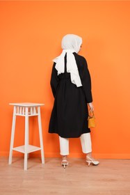 Resim CNG MODA Kadın Siyah Ayrobin Kuşaklı Kimono 