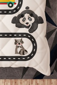 Resim BelezaHome Siyah Beyaz Sevimli Panda Araba Maymun Desenli Tek Kişilik Çocuk Yorganı Uyku Seti 