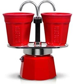 Resim Bialetti Mini Express Moka Pot 2 Cup + 2 Bardak Kırmızı 