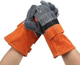 Resim Ateş Eldivenleri, Fırın Eldiven Alev Geciktirici Izgara Eldivenleri BBQ GRILL İÇİN BÖLÜM CEPLERİ (ORANGE) 