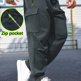 Resim Erkek Casual Kargo Pantolonları Fermuar Cebi ile - Siyah, İpli Bel, Hafif, Esnemez Kumaş, Bahar ve Sonbahar Açık Hava Aktiviteleri, Casual Kıyafet ve Günlük Kullanım için Mükemmel, Casual Outdoor Pantolonları | Spor Stili Pantolonlar | Esnemez Kumaş 