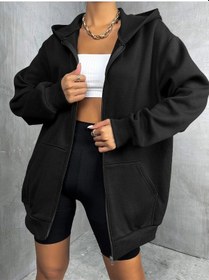 Resim Adrift Unisex Renkli Oversize Kapüşonlu Fermuarlı Hırka Siyah 