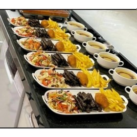 Resim Tavuk Dünyası Oval Seramik Servis Tabağı, Kulplu, Beyaz, Kayık Model, Dikdörtgen Şekilli, Modern Tasarım, 6'lı Set Açık Gri 
