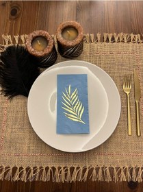 Resim Gold Yaldızlı Mavi Yaprak Desenli Peçete 16 Lı 