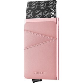 Resim Kart Tutucu, RFID/NFC Korumalı Deri ve Metal Kartlık, 5-9 Kart Kapasitel - Pembe 