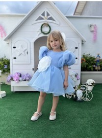 Resim Rose- Mavi Şifon Kısa Kollu Kız Çocuk Elbisesi Elsa Mavi 