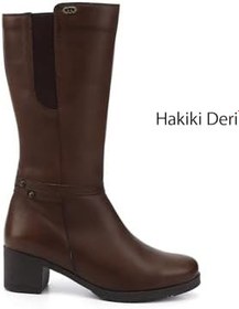Resim GÖNDERİR Kadın Fermuarlı Kalın Topuklu Hakiki Deri Çizme GKZC134GN514 