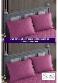 Resim 1 Adet %100 Pamuk Kapitone Fermuarlı Sıvı Geçirmez Renkli Yastık Alezi Yastık Koruyucu Lila 