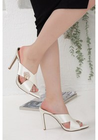 Resim Saten Sivri Taşlı Sedef Kadın Abiye Ayakkabı-1665-SEDEF 