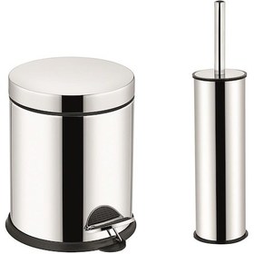 Resim Fkn Paslanmaz Pedallı Çöp Kovası - Mikro Klozet Fırçası Banyo Seti Krom 