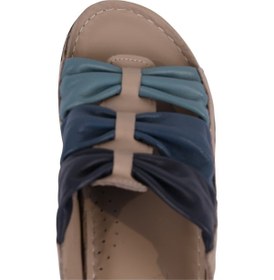 Resim Napa Shoes Hakiki Deri Büzgülü Çok Bantlı Rahat Taban Kadın Terlik Napa-307 Vizon 