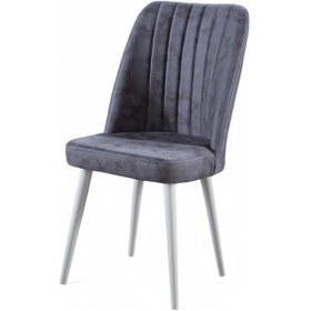 Resim Polo Sandalye - Milas Gri - Ahşap Beyaz Ayaklı 